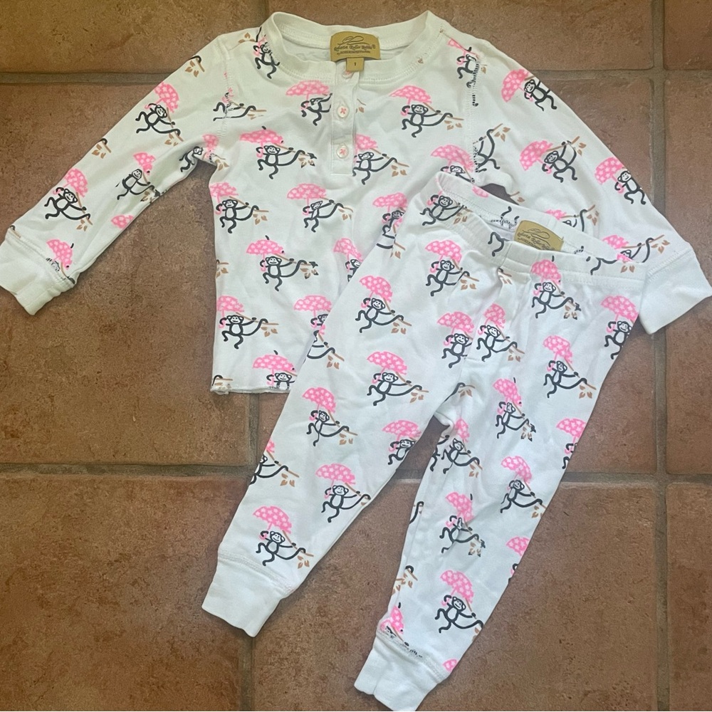 Roller Rabbit girl’s 2 PCs Pajama Set Monkeys with Umbrellas